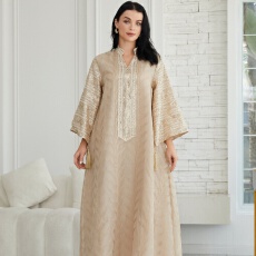 批发外贸跨境新款中东穆斯林时尚优雅大码连衣<b class='q'>裙</b>长袍珠片绣花<b class='q'>裙</b>