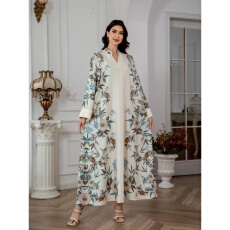 批发外贸中东跨境穆斯林迪拜女士长袍印花连衣<b class='q'>裙</b>优雅印花