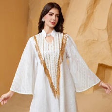 批发外贸穆斯林晚礼服阿拉伯迪拜礼服网纱刺绣亮片长袍跨境中东女装