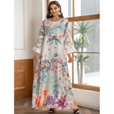 批发外贸中东阿拉伯跨境电商穆斯林长袍钉钻印花女士连衣<b class='q'>裙</b>中东爆款