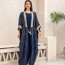 批发外贸中东穆斯林长袍女士连衣<b class='q'>裙</b>欧美外贸跨境夏季烫金中两件套