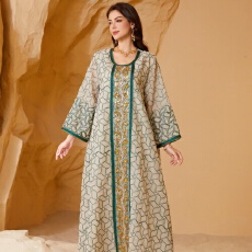 批发外贸中东欧美亚马逊跨境穆斯林女士长袍时尚网纱连衣<b class='q'>裙</b>