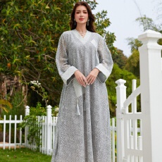 批发外贸亚马逊跨境中东穆斯林新款长袍网纱流苏吊坠女长<b class='q'>裙</b><b class='q'>迪拜</b>袍子