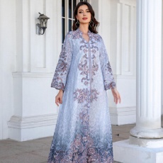 外贸中东跨境穆斯林女装长袍绣花布印花镶钻女长裙连衣裙