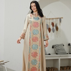 批发中东跨境外贸款穆斯林长袍简约亮片宽松长裙迪拜女装连衣裙