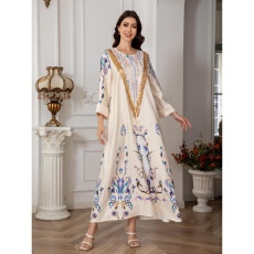 批发外贸中东速卖通穆斯林女装长袍<b class='q'>欧美</b>印花晚礼服连衣裙优雅