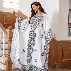 批发外贸中东<b class='q'>欧美</b>跨境蝙蝠袖穆斯林女装长袍大码宽松沙特女<b class='q'>长裙</b>