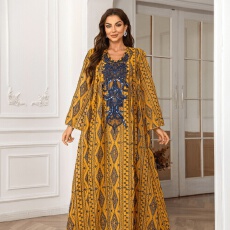 批发中东<b class='q'>欧美</b>跨境外贸晚礼服连衣裙珠片网纱绣花女士长袍