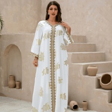 批发外贸中东<b class='q'>欧美</b>跨境爆款穆斯林女装晚礼服花朵烫金长袍