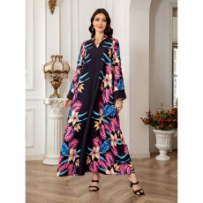 批发外贸中东<b class='q'>欧美</b>跨境穆斯林女士长袍印花连衣裙亚马逊