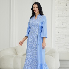 批发外贸亚马逊跨境中东长袖提花V领气质系带收腰显瘦连衣<b class='q'>裙</b>晚礼服