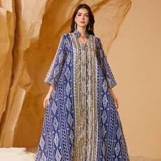 批发外贸中东穆斯林沙特迪拜晚礼服大码珠片刺绣绣花亮片<b class='q'>连衣裙</b>