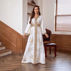 批发外贸中东<b class='q'>欧美</b>爆款穆斯林女装连衣裙晚<b class='q'>礼服</b>烫金迪拜长袍