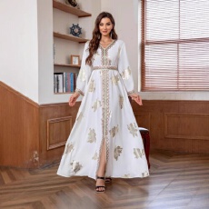 批发外贸中东<b class='q'>欧美</b>爆款穆斯林女装晚<b class='q'>礼服</b>花朵烫金迪拜长袍1