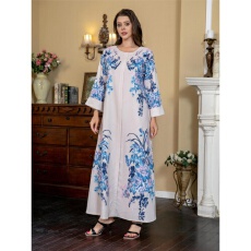 批发中东欧美外贸穆斯林<b class='q'>连衣裙</b>印花钉珠长袍镶钻民族风