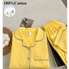 批发170g欧美简约春夏季纯棉睡衣女款短款亲肤舒适可外穿家居服套<b class='q'>装</b>