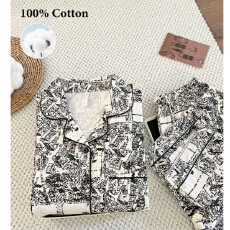 批发欧美休闲高级水墨<b class='q'>睡衣</b>女春秋纯棉短袖<b class='q'>全棉</b>柔软亲肤可外穿家居服