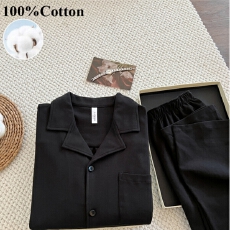 批发简约高级春夏季纯棉睡衣女套装长袖长裤亲肤舒适可外穿家居服