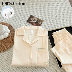 批发220g简约春秋季<b class='q'>纯棉</b><b class='q'>睡衣</b>女款长袖长裤亲肤舒适可外穿家居服套装