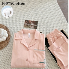 批发220g简约春秋季<b class='q'>纯棉</b><b class='q'>睡衣</b>女款套装长袖长裤亲肤舒适可外穿家居服