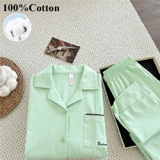 简约休闲春夏季纯棉睡衣女款套装长袖长裤亲肤舒适可外穿家居服