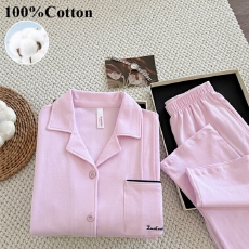 批发220g简约休闲春秋季<b class='q'>纯棉</b><b class='q'>睡衣</b>女套装长袖长裤柔软亲肤可外穿家居服