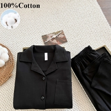 批发简约休闲春秋季<b class='q'>纯棉</b><b class='q'>睡衣</b>女套装长袖长裤柔软亲肤可外穿家居服