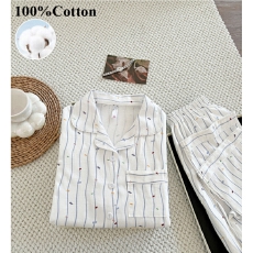 批发韩版简约春夏季纯棉睡衣女款套装长袖长裤亲肤舒适可外穿家居服