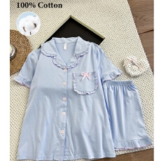 批发甜美少女风春夏季纯棉<b class='q'>睡衣</b>女款套装短袖短裤亲肤舒适可外穿家居服