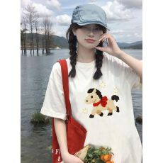 批发休闲宽松纯棉短袖T恤女<b class='q'>夏季</b>圆领印花上衣