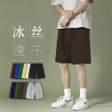 冰丝速干裤子夏季薄款外穿运动短裤男潮牌ins宽松休闲西装五分裤