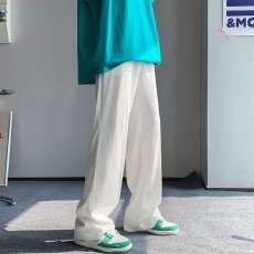 批发<b class='q'>春</b>夏新款复古简约纯色裤男潮牌街头宽松阔腿休闲百搭长裤