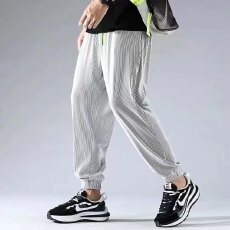 批发冰丝裤子男士夏季薄款潮牌宽松百搭速干运动男装九分透气休闲长裤