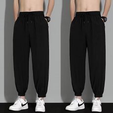 批发束脚冰丝裤子男士夏季薄款宽松大码运动裤青年哈伦九分休闲裤