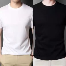 纯黑色男士短袖t恤单色全黑无图案丅恤净版半袖上衣服