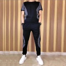 男士百搭经典夏季束脚长裤潮流弹力薄款运动装男款舒适休闲一套装