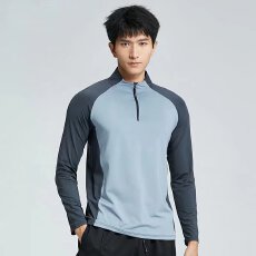 批发运动T恤长袖速干衣男女跑步立领拉链体育训练上衣综训健身衣服男