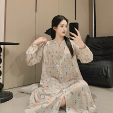 批发月子服春季新款带胸垫冰瓷棉春季长裙产后孕妇睡衣家居裙