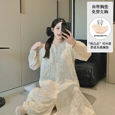 批发月子服春季新款带胸垫云朵棉春季长裙产后孕妇睡衣家居裙