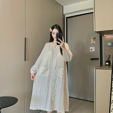 批发月子服春季新款带胸垫云朵棉春季长裙产后孕妇睡衣家居裙