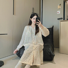 批发月子服春季新款带胸垫云朵棉春季长裙产后孕妇睡衣家居裙