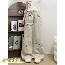 批发小个子美式复古弯刀阔腿牛仔裤女秋<b class='q'>冬</b>款高腰宽松垂感工装裤子