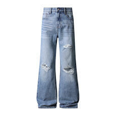 HB studio's jeans 2026新款水洗蓝色美式宽松微喇牛仔裤男