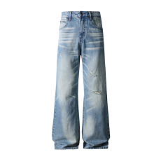 HB studio's jeans 2026新款水洗蓝色美式潮流宽松微喇牛仔裤男
