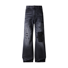 批发HB studio's jeans 2026新款水洗黑色美式潮流宽松微喇<b class='q'>牛仔裤</b>男