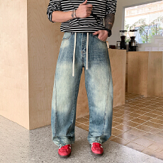 HB studio's jeans 2026新款水洗蓝色宽松直筒裤牛仔裤男