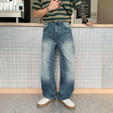 批发HB studio's jeans 2026<b class='q'>新款</b>水洗蓝色宽松直筒裤牛仔裤男