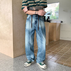 批发HB studio's jeans 2026新款水洗蓝色潮流宽松直筒裤<b class='q'>牛仔裤</b>男