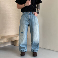 批发HHB studio's jeans 2026新款水洗蓝色弹力标准直筒裤<b class='q'>牛仔裤</b>男