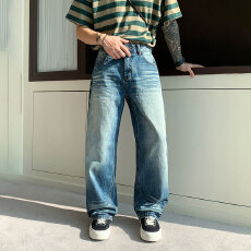 批发HB studio's jeans 2026新款水洗蓝色标准直筒裤<b class='q'>牛仔裤</b>男